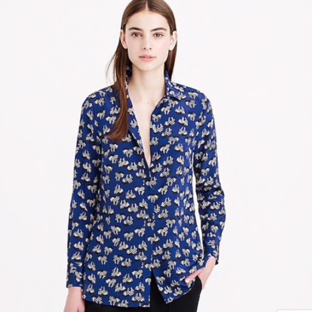 J. Crew Classic Silk Blouse in Zebra Stripe